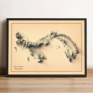 Panama Karte, Panama 2D Reliefkarte, Panama Vintage Poster Karte, Panama Wandkunst, Panama Geschenk - 2D FLACHDRUCK