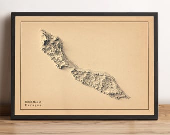 Curaçao Map, Curaçao 2D Relief Map, Curaçao Minimalist Map, Curaçao Poster, Curaçao Wall Decor, Curaçao Gift - 2D FLAT PRINT