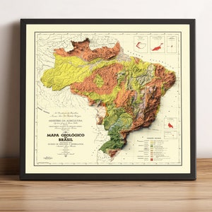 Brasilien Karte, Brasilien 2D Reliefkarte, Brasilien Poster Druck, Brasilien Vintage Karte, Brasilien Geologische Karte, Brasilien Geschenk - 2D FLACHDRUCK