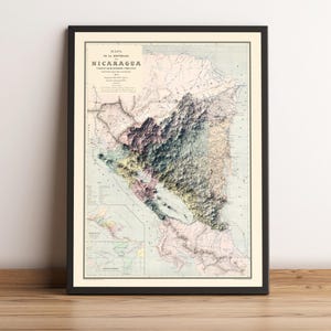 Nicaragua Karte, Nicaragua 2D Reliefkarte, Nicaragua Vintage Karte, Nicaragua Wanddekor, Nicaragua Druck Geschenk - 2D FLACHDRUCK