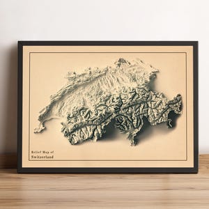 Switzerland Map, Switzerland 2D Relief Map, La Suisse Map, Schweiz Vintage Map, Switzerland Minimalist Wall Art Map - 2D FLAT PRINT