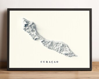 Curaçao Map, Curaçao 2D Relief Map, Curaçao Minimalist Map, Curaçao Poster, Curaçao Wall Decor, Curaçao Gift - 2D FLAT PRINT