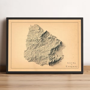Uruguay Map, Uruguay 2D Relief Map, Uruguay Minimalist Map, Uruguay Wall Decor Gift, Uruguay Topo Print - 2D FLAT PRINT