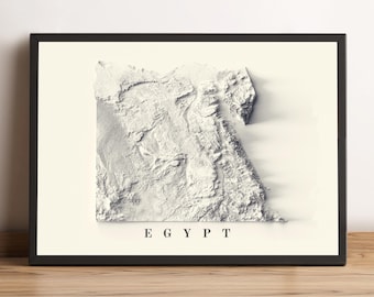 Egypt Map, Egypt 2D Relief Map, Egypt Minimalist Poster, Egypt Wall Art, Topographic Print - 2D FLAT PRINT