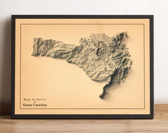Santa Catarina Map, Santa Catarina Brazil 2D Relief Map, Santa Catarina Elevation Map, Florianopolis Poster - 2D FLAT PRINT