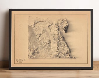 Egypt Map, Egypt 2D Relief Map, Egypt Minimalist Poster, Egypt Wall Art, Topographic Print - 2D FLAT PRINT