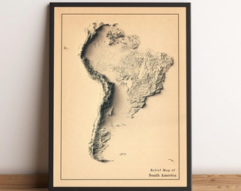 South America Map, South America 2D Relief Map, South America Minimalist Poster, South America Wall Art, South America Gift - 2D FLAT PRINT