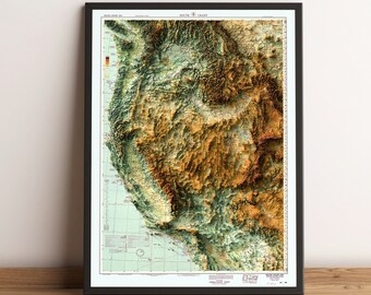 Western USA Map, Western USA 2D Relief Map, Western United States Vintage, Western USA Holidays Gift - 2D Flat Print