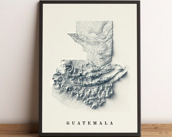 Guatemala Map, Guatemala 2D Relief Map, Guatemala Print, Guatemala Poster, Guatemala Vintage Map, Guatemala Minimalist Map - 2D FLAT PRINT