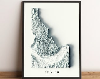 Mappa dell'Idaho, mappa in rilievo 2D dell'Idaho, stampa dell'Idaho, mappa vintage dell'Idaho, mappa antica dell'Idaho, mappa minimalista dell'Idaho in regalo - STAMPA PIATTA 2D