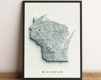 Wisconsin Map, Wisconsin 2D Relief Map, Wisconsin Minimalist Poster, Wisconsin Gift, Wisconsin Wall Art - 2D FLAT PRINT
