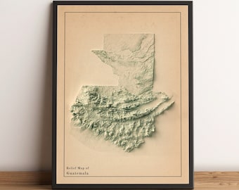 Guatemala Map, Guatemala 2D Relief Map, Guatemala Print, Guatemala Poster, Guatemala Vintage Map, Guatemala Minimalist Map - 2D FLAT PRINT