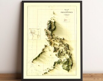 Philippines Map, Philippines 2D Relief Map, Philippines Wall Art Poster, Philippines Vintage Map, Philippines Gift - 2D FLAT PRINT