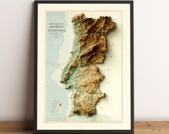 1906 Portugal Relief Map 3D digitally-rendered Art Board Print