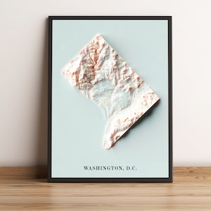Carte de Washington, carte en relief 2D de Washington, affiche minimaliste de Washington, Art mural de Washington, Columbia - impression 2D à plat