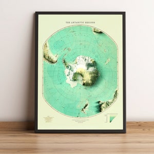 Antarctica Map, Antarctica 2D Relief Map, Antarctica Vintage Map, Antarctica Poster, Antarctica Wall Art, Antarctica Gift - 2D FLAT PRINT