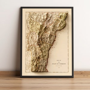 Vermont Karte, Vermont Reliefkarte, Vermont Vintage Karte, Vermont Poster Druck, Vermont Wandkunst, Vermont Geschenk - 2D FLACHDRUCK