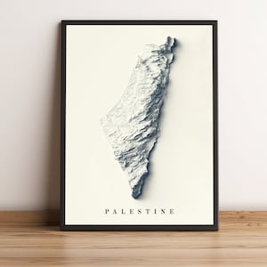 Mapa da Palestina, Mapa da Palestina em relevo 2D, Mapa minimalista da Palestina em pôster, Arte de parede da Palestina, Presente da Palestina - IMPRESSÃO PLANA 2D