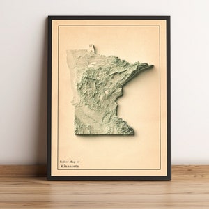 Kaart van Minnesota, 2D-reliëfkaart van Minnesota, minimalistische kaart van Minnesota, kunst aan de muur van Minnesota, poster van Minnesota - 2D FLAT PRINT