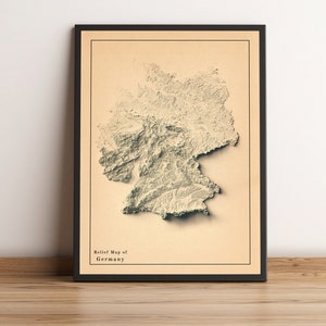 Kaart van Duitsland, 2D-reliëfkaart van Duitsland, minimalistische kaart van Duitsland, print van Duitsland, Duitsland cadeau - 2D PLATTE PRINT