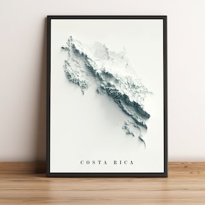 Costa Rica Map, Costa Rica 2D Reliefkarte, Costa Rica Vintage Poster Karte, Costa Rica Dekor, Costa Rica Minimalistische Landkarte - 2D FLACHDRUCK