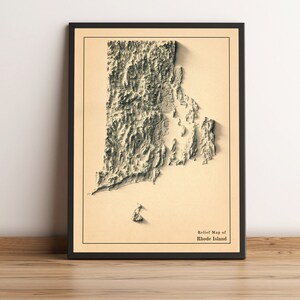 Rhode Island-kaart, Rhode Island 2D-reliëfkaart, minimalistische kaart Rhode Island, Rhode Island-poster, Rhode Island-cadeau - 2D FLAT PRINT
