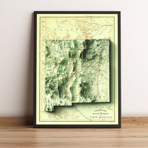 Kaart van New Mexico, kaart met 2D-reliëf van New Mexico, oude kaart van New Mexico, vintage kaart van New Mexico, kaart van New Mexico aan de muur - 2D FLAT PRINT
