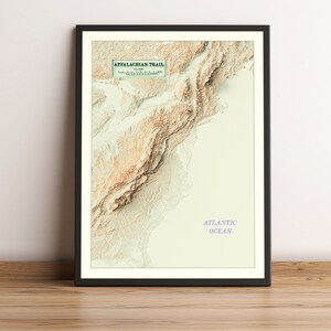 Appalachen Trail kaart, Appalachian Trail 2D-reliëfkaart, Appalachian Trail minimalistische kaart, Appalachian Trail cadeau-2D FLAT PRINT