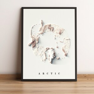 Carte de l'Arctique, carte en relief 2D de l'Arctique, carte vintage de l'Arctique, affiche de l'Arctique, art mural de l'Arctique, cadeau minimaliste de l'Arctique, impression de l'Arctique - impression 2D à plat