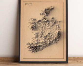Mapa de Irlanda, Mapa en relieve de Irlanda, Póster minimalista de Irlanda, Arte mural de Irlanda, Regalo de Irlanda - IMPRESIÓN PLANA 2D