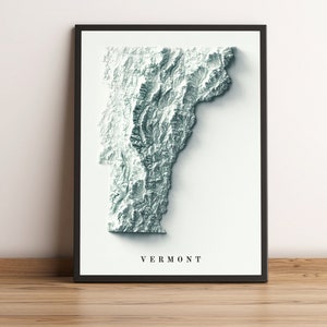 Vermont Karte, Vermont 2D Reliefkarte, Vermont Minimalistisches Poster, Vermont Geschenk, Vermont Wandkunst, Vermont gedruckte Karte - 2D FLACHDRUCK
