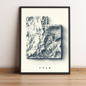 Kaart van Utah, 2D-reliëfkaart van Utah, minimalistische poster van Utah, Utah cadeau, Utah Wall Art, gedrukte kaart van Utah - 2D FLAT PRINT