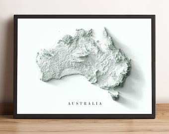 Mapa de Australia, Mapa en relieve de Australia, Póster minimalista de Australia, Arte mural de Australia, Regalo de Australia - IMPRESIÓN PLANA 2D