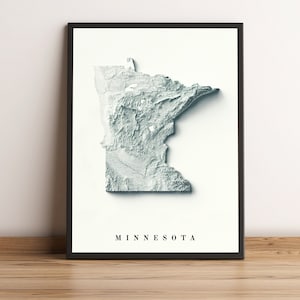 Kaart van Minnesota, 2D-reliëfkaart van Minnesota, minimalistische kaart van Minnesota, kunst aan de muur van Minnesota, poster van Minnesota - 2D FLAT PRINT