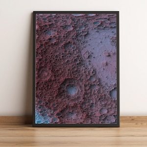 Carte de la lune, carte en relief 2D de la lune, carte vintage de la lune, impression topographique de la lune, carte imprimée de la lune (version 3 au clair de lune) - impression 2D à plat