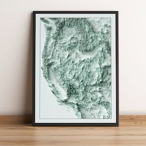 2D-reliëfkaart westelijk van de VS, vintage muurkunst westelijk Verenigde Staten, minimalistische kaart westelijk VS, cadeau westelijk VS - 2D platte print