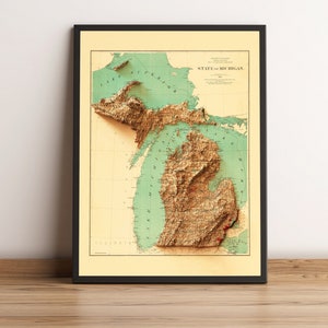 Missouri Karte, Michigan 2D Reliefkarte, Missouri Vintage Poster Karte, Missouri Geschenk - 2D FLACHDRUCK