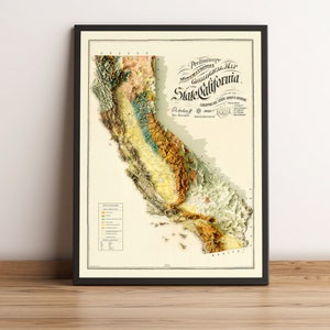 California Map, California 2D Relief Map, California Wall Art Poster, California Vintage Gift Map, California Geological Map - 2D FLAT PRINT