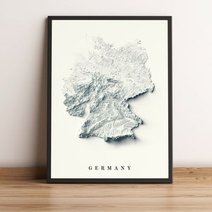 Deutschland Karte, Deutschland 2D Reliefkarte, Deutschland Minimalistische Karte, Deutschland Druck, Deutschland Geschenk - 2D FLACHDRUCK