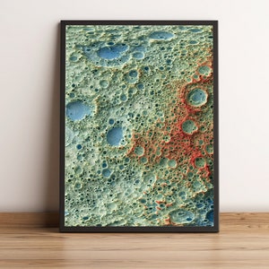 Carte de la lune, carte en relief 2D de la lune, carte vintage de la lune, impression de la lune, carte topographique de la lune, carte imprimée de la lune (version 1) - impression 2D à plat