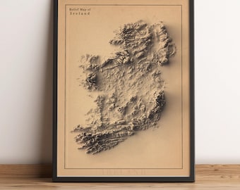 Mapa de Irlanda, Mapa en relieve de Irlanda, Póster minimalista de Irlanda, Arte mural de Irlanda, Regalo de Irlanda - IMPRESIÓN PLANA 2D