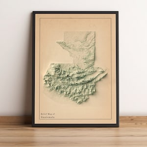 Guatemala Map, Guatemala 2D Relief Map, Guatemala Print, Guatemala Poster, Guatemala Vintage Map, Guatemala Minimalist Map - 2D FLAT PRINT