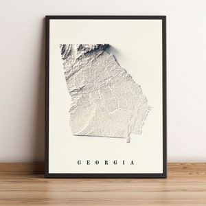 Kaart Georgië, reliëfkaart Georgië, vintage kaart Georgië, posterkaart Georgië, Georgië kunst aan de muur, minimalistische kaart Georgië - 2D FLAT PRINT