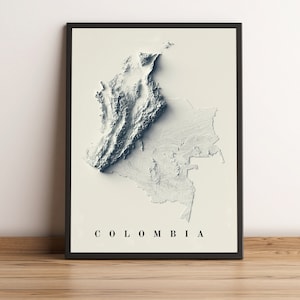 Kaart van Colombia, 2D-reliëfkaart van Colombia, vintage kaart van Colombia, minimalistische kaart van Colombia, cadeau van Colombia, muurdecoratie van Colombia - 2D PLATTE PRINT