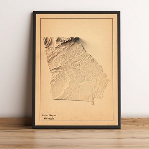 Kaart Georgië, reliëfkaart Georgië, vintage kaart Georgië, posterkaart Georgië, Georgië kunst aan de muur, minimalistische kaart Georgië - 2D FLAT PRINT