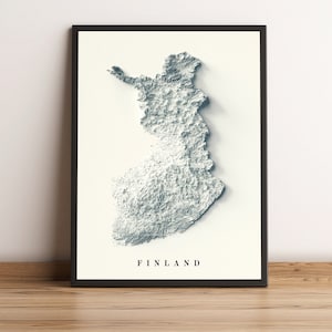 Finnland Karte, Finnland 2D Reliefkarte, Finnland Minimalistische Landkarte, Finnland Wandkunst, Finnland Geschenk, Suomi Kartta - 2D FLAT PRINT