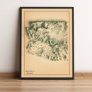 Kaart van Arizona, 2D-reliëfkaart van Arizona, ingelijste poster van Arizona, vintage kaart van Arizona, kunst aan de muur van Arizona, minimalistische kaart van Arizona - 2D FLAT PRINT