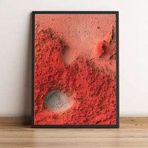 Carte de Mars, carte en relief 2D de Mars, carte minimaliste de Mars, impression de Mars, carte topographique de Mars, carte imprimée de Mars, carte encadrée de Mars - impression à plat 2D
