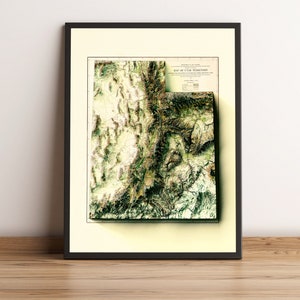 Utah Map, Utah 2D Relief Map, Utah Historical Map, Utah Vintage Map, Utah Antique Map, Utah Poster - 2D FLAT PRINT