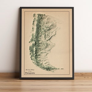Kaart van Patagonië, 2D-reliëfkaart van Patagonië, reliëfkaart van Argentinië, reliëfkaart van Chili, kunst aan de muur Patagonië, minimalistische kaart van Patagonië - 2D FLAT PRINT